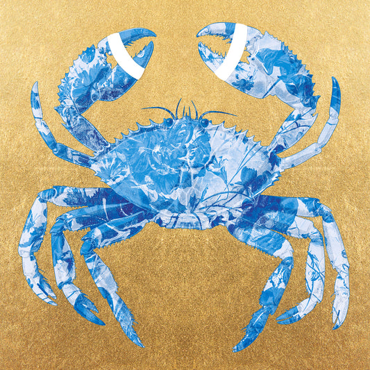 Crab Royal Blue Gold- plexiglas schilderij - kunst
