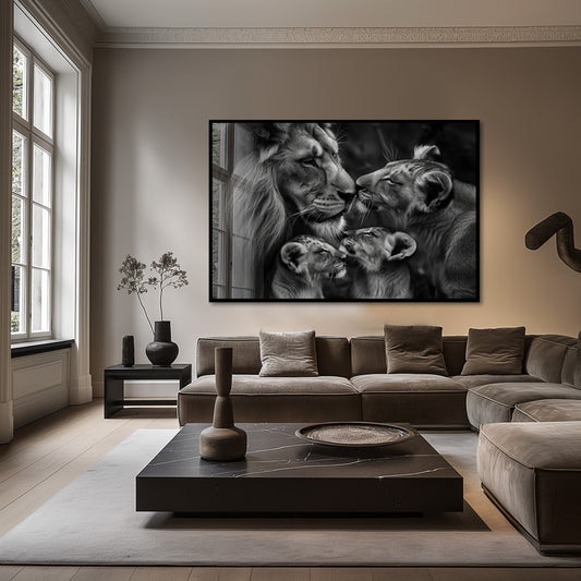 Lion Family - Zwart wit schilderij- plexiglas schilderij - kunst