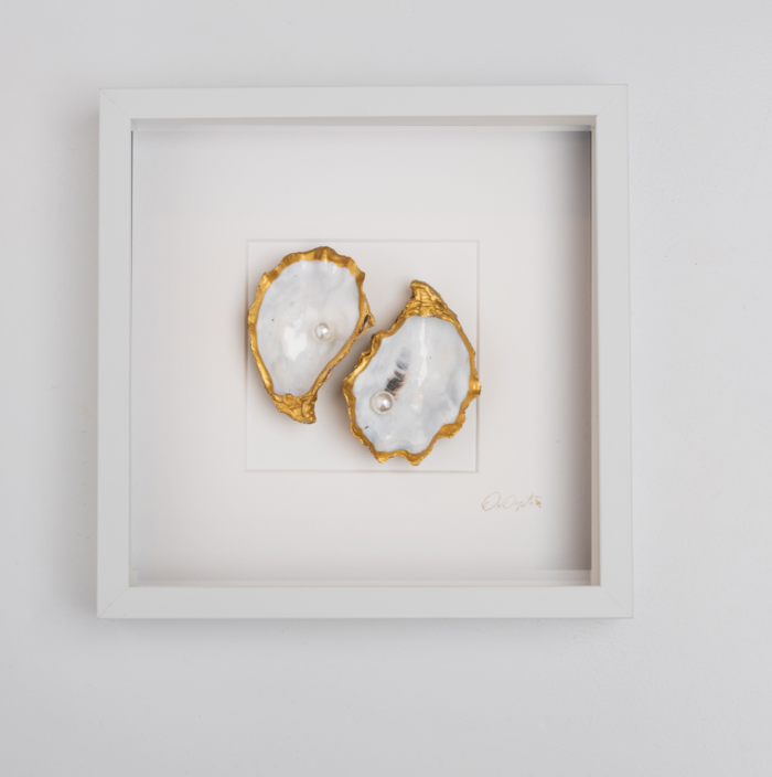 Pearls Modern 27x27cm - Ingelijste oesters- plexiglas schilderij - kunst